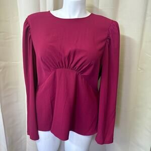 Express Seamed Puff Long Sleeve Empire Waist Flowy Blouse Raspberry Red Size XL